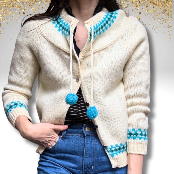 VTG Bobbie Brooks Wool Pom-Pom Scandi Knit, Pastel Nordic Yoke • Winter Wool - Picture 2 of 7